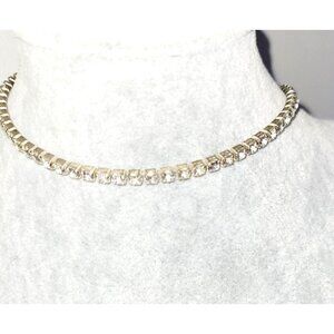 Rhinestone Necklace Silver Tone Tennis Choker 1960s 14 inches Long Adjustable